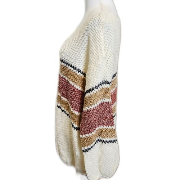 Bibi NWT cream brown rust open knit long sleeve sweater XL - Picture 2 of 9